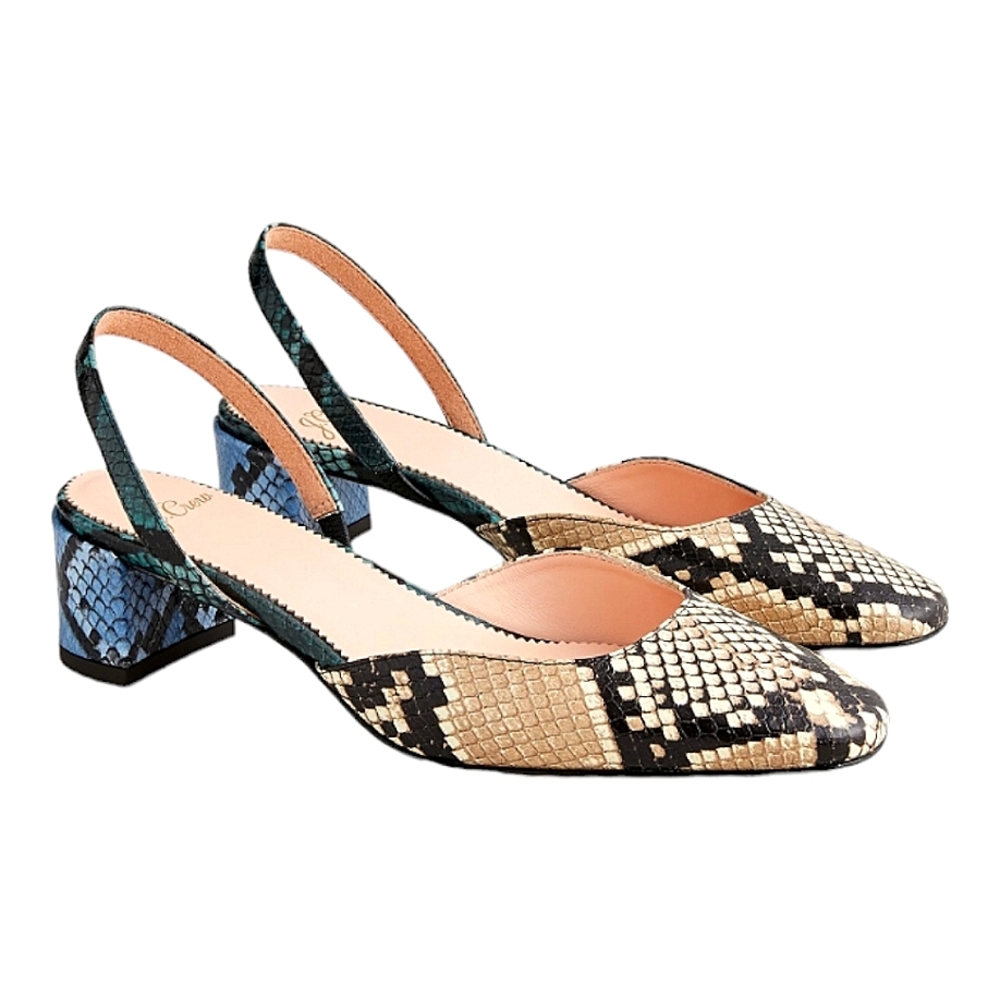 J. Crew Kate Slingback Pumps heels Snake-embossed Leather beige blue green 7.5